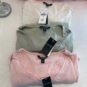 Lot of 3 Lauren Ralph Lauren Lace-Trim Henley Tops XL